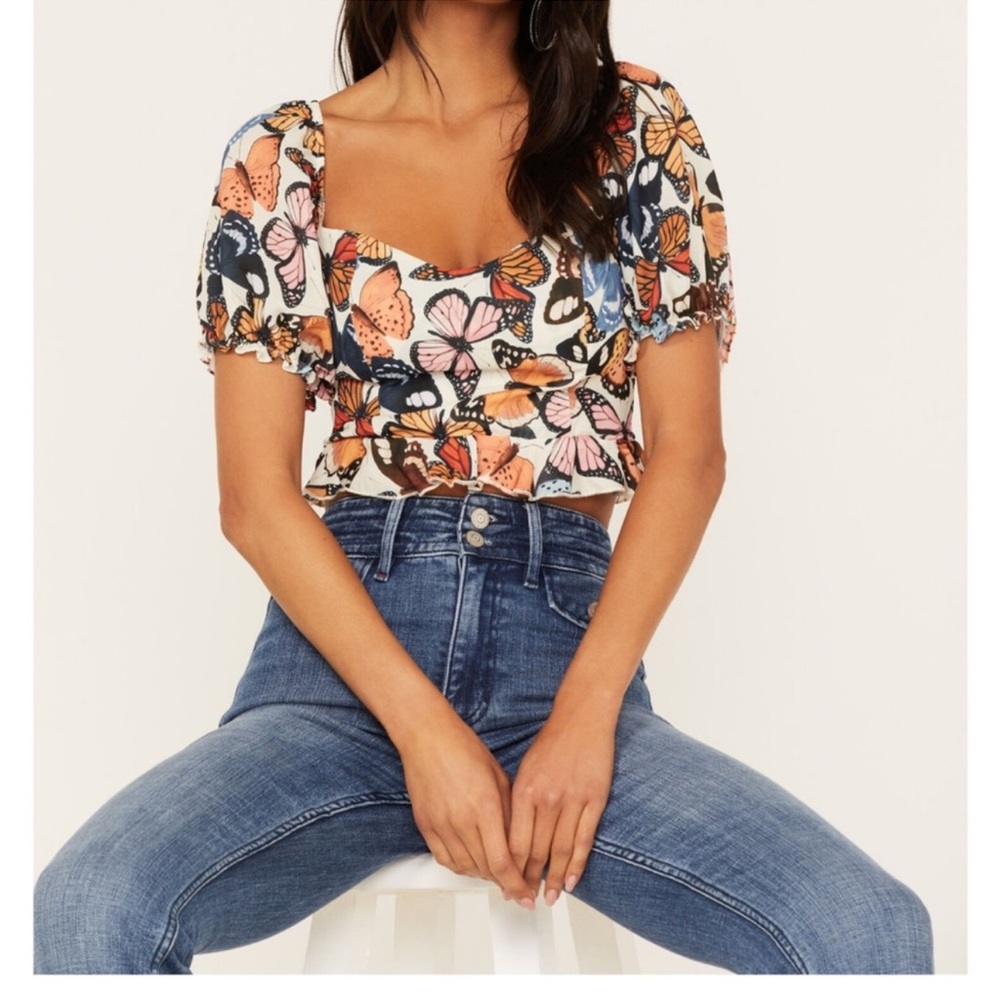 Show Me Your MuMu Butterfly Print Crop Top